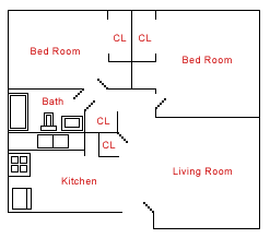 Two Bedroom Style A  680 sq. ft. 