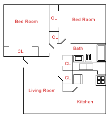 Two Bedroom Style B  720 sq. ft. 